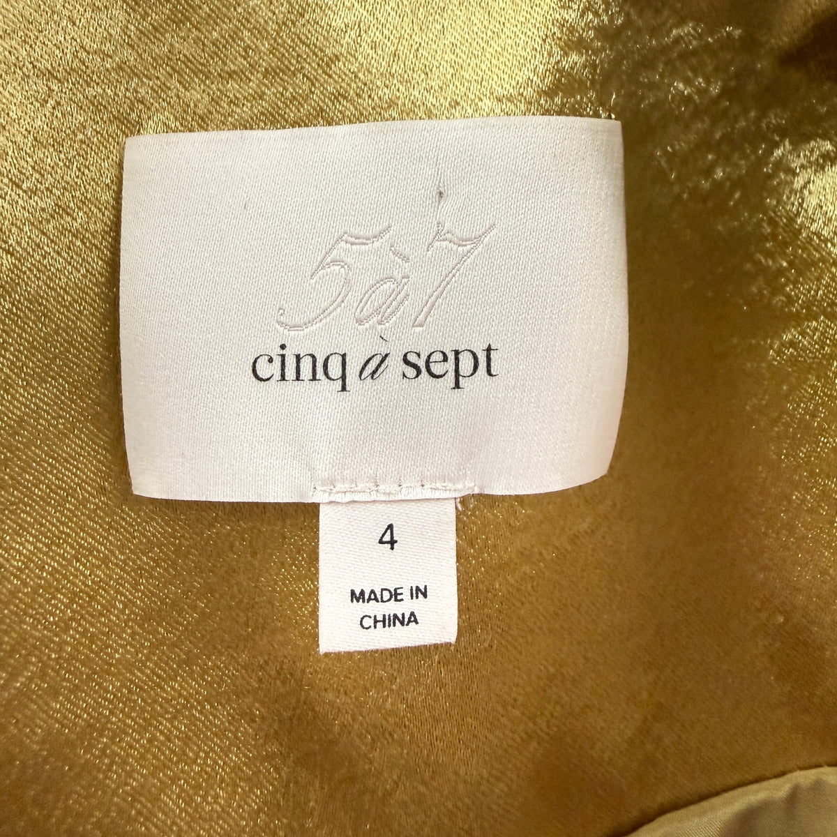 Cinq à Sept Gold Satin Ruched Sleeve Blazer