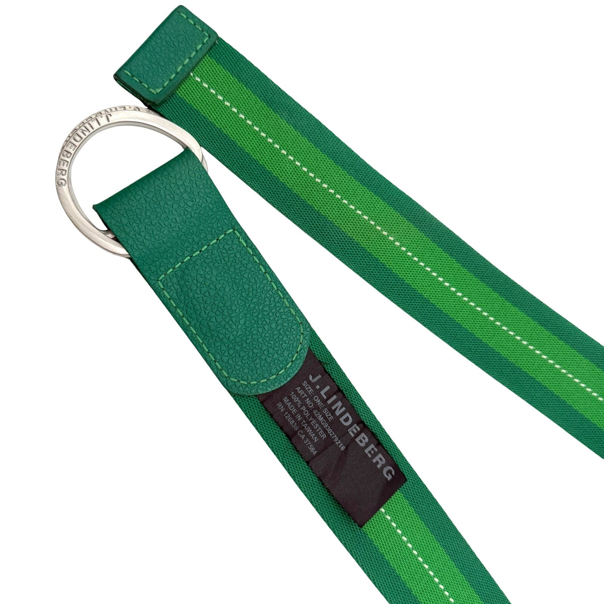 J.Lindeberg Green Striped D-Ring Golf Belt
