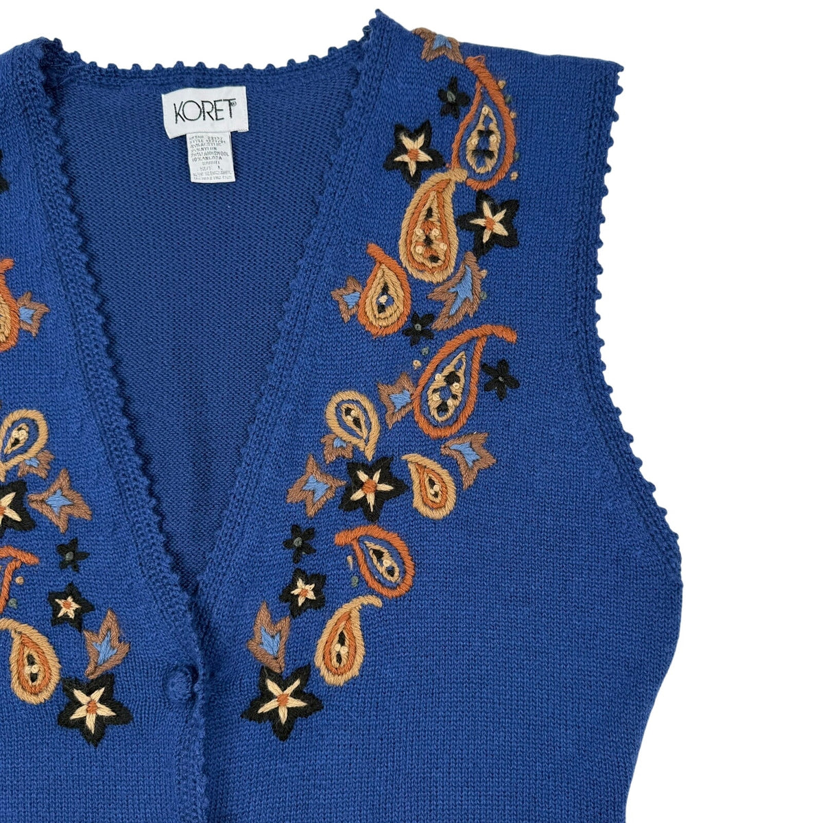 Koret Wool Blend Embroidered Sweater Vest Paisley Western Boho Cowgirl Large