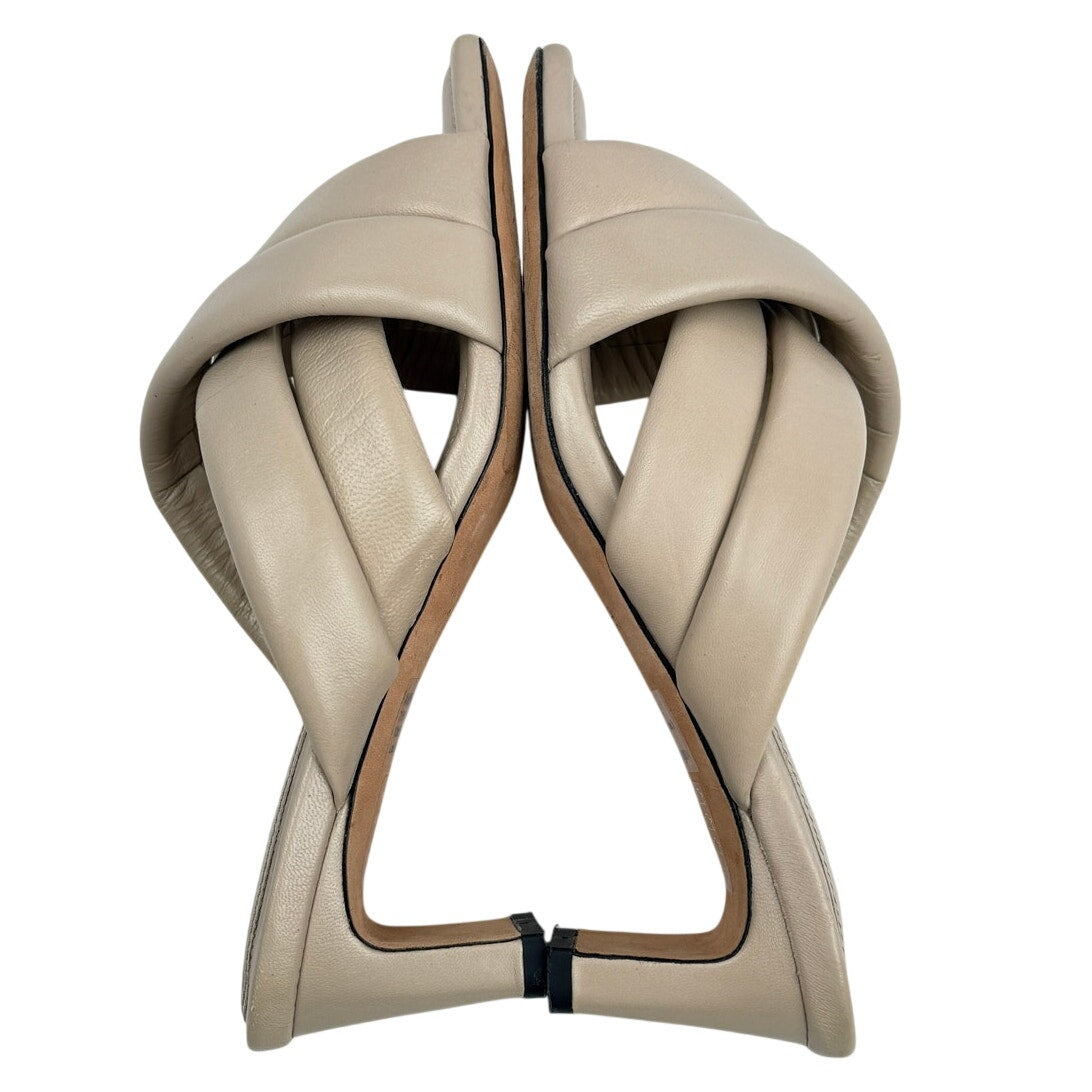 ANINE BING Leather Crossover Strap Mule Heels 'Cade' Nude Beige Minimalist