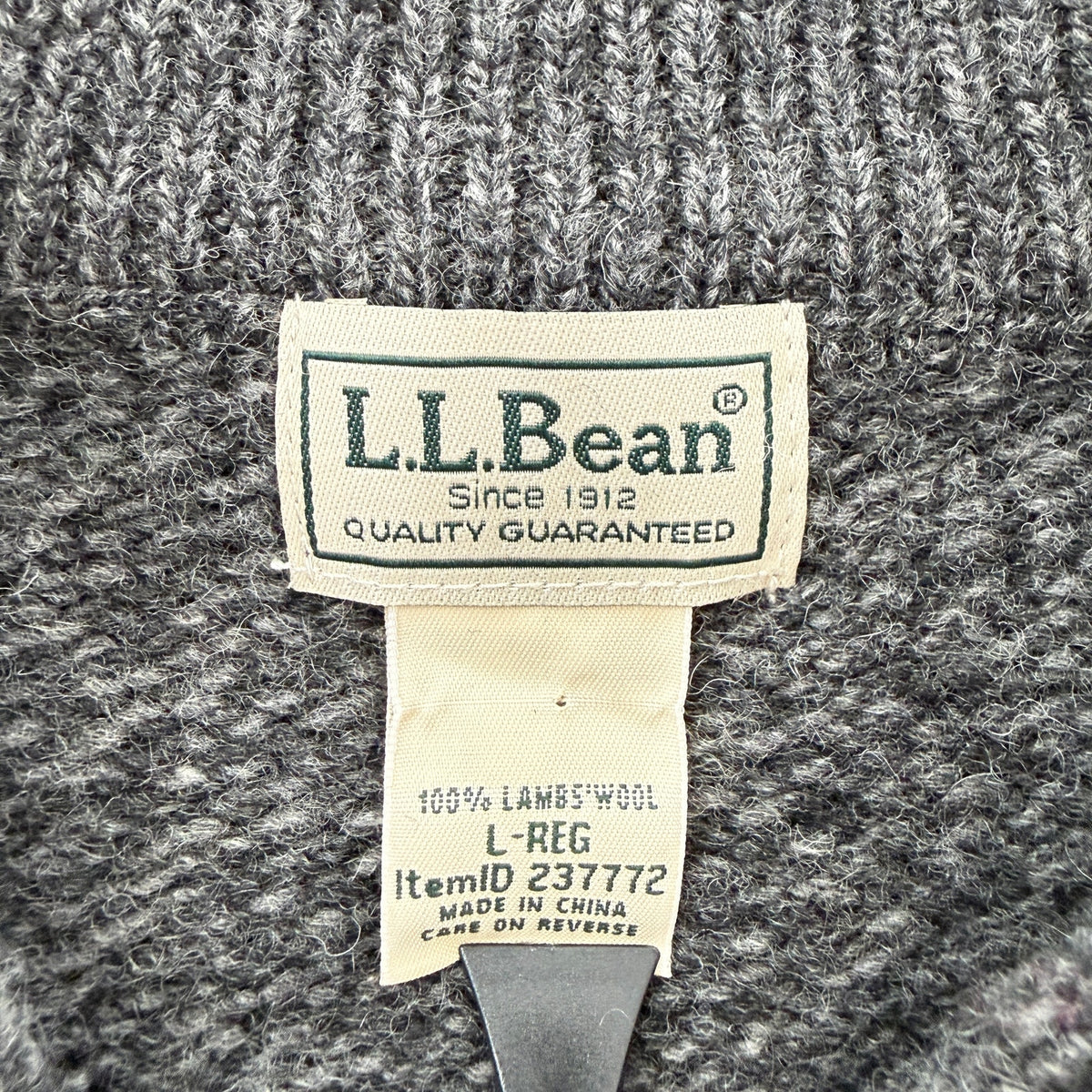 L.L.Bean Sweater 100% Lambswool Gray Henley Mock Neck Mens Large