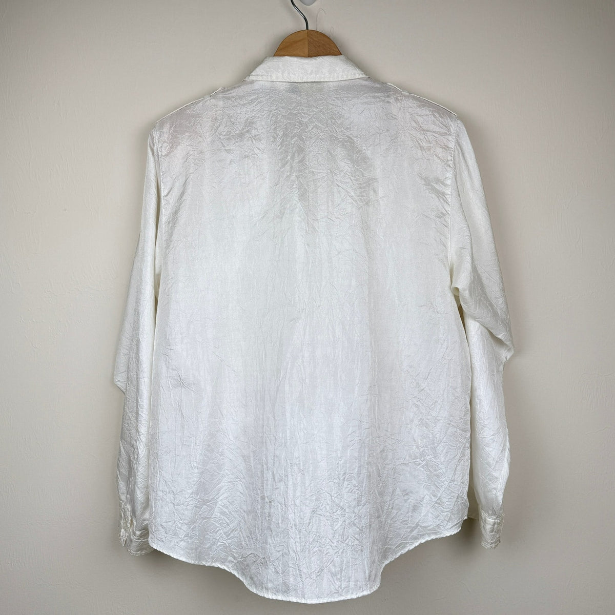 Diane Von Furstenberg Vintage Blouse Crinkle-Effect Satin White 80s Utility 14