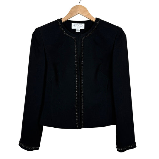 Vintage Casual Corner Annex Petite Cropped Jacket Embellished Black Collarless