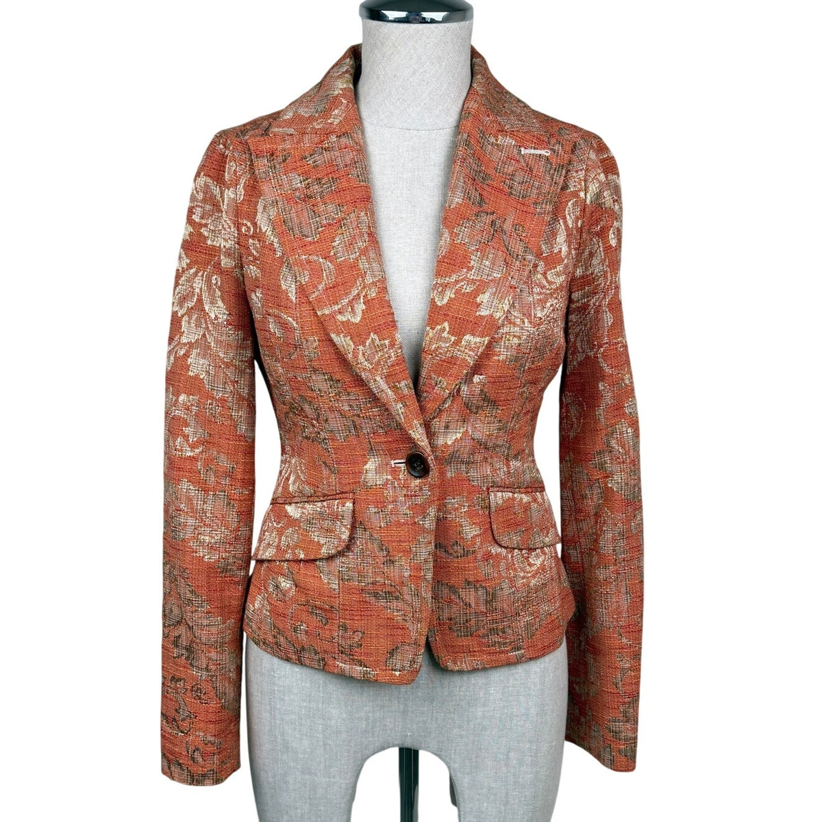 Bebe Tapestry Floral Brocade Blazer Jacket Cotton Blend Vtg Y2K Made in USA Sz 2