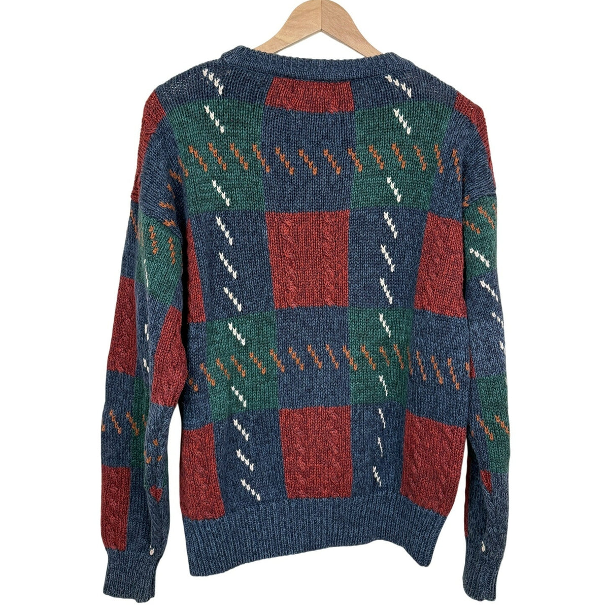 Vintage St Johns Bay Sweater Cotton Blend Geometric Crewneck 90s Preppy Mens M