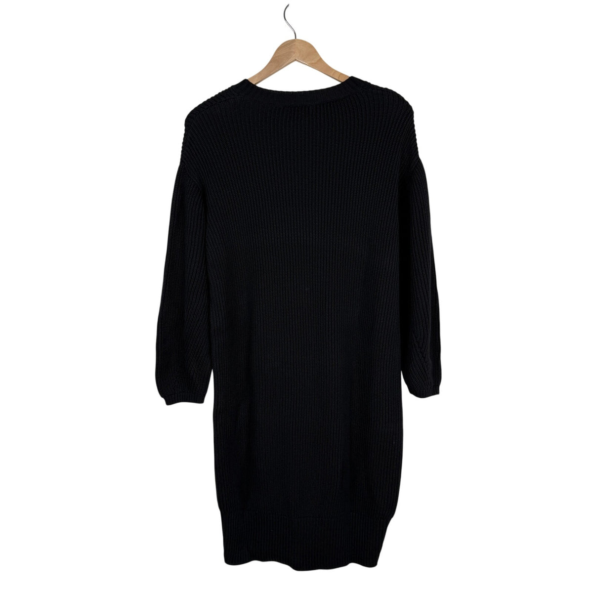 Massimo Dutti Black Ribbed V-Neck Sweater Dress