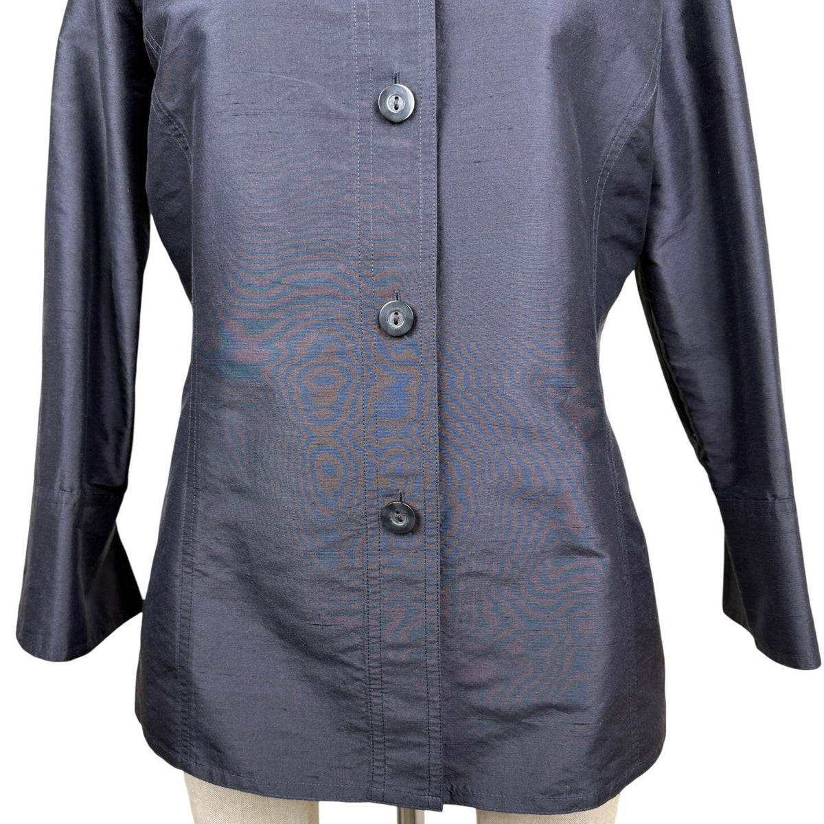 Vintage Silk Shantung Shirt Blouse Navy Minimalist Peck & Peck Collection Sz 4