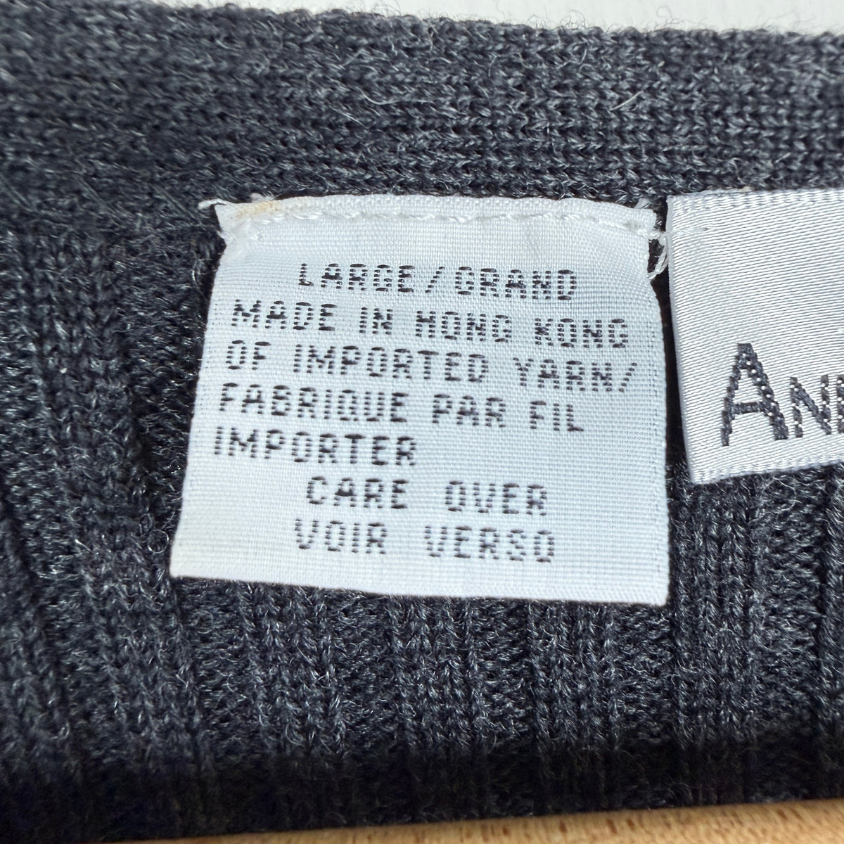 Vintage Anne Klein II 100% Wool Sweater Dress Gray Ribbed Midi L 90s Minimal