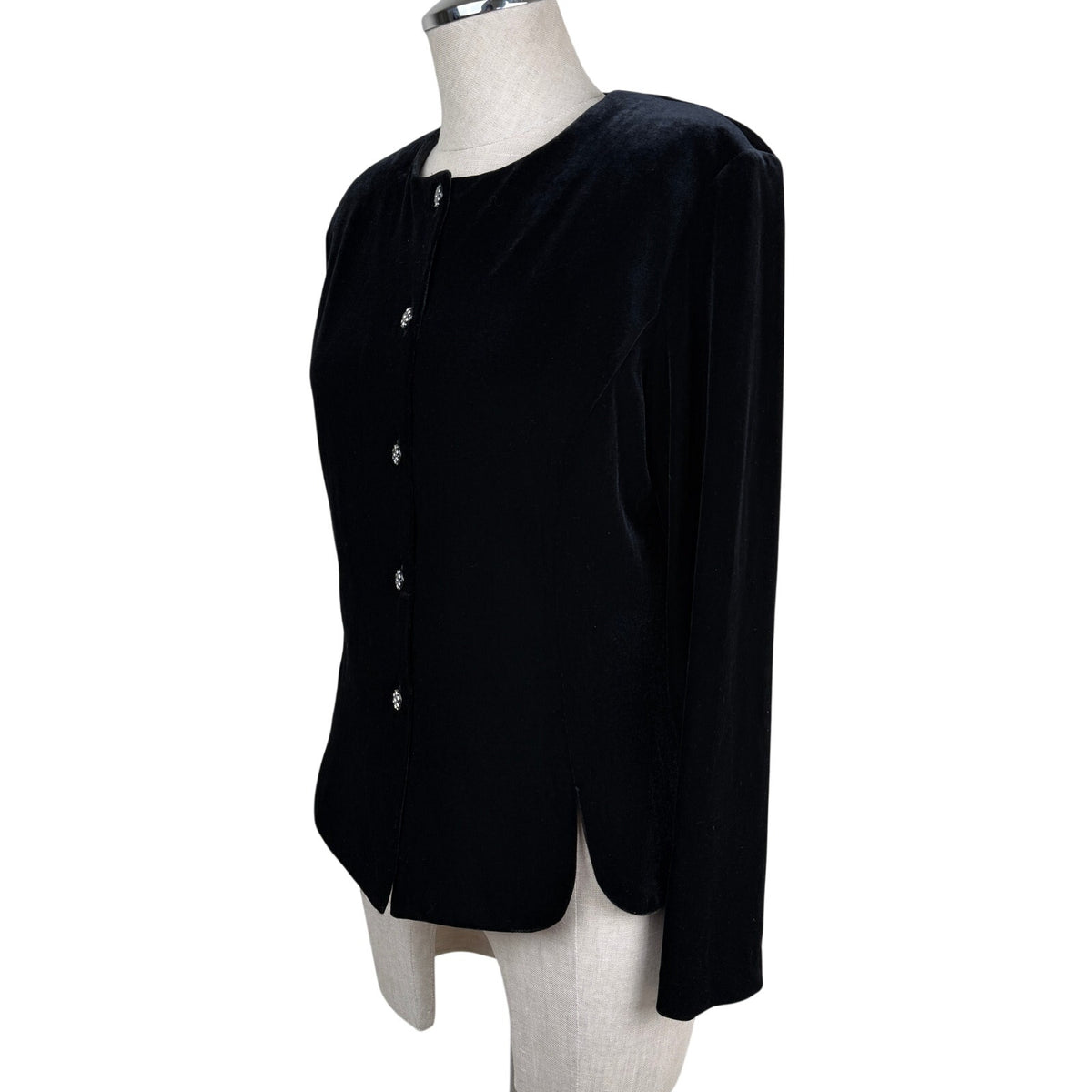 Ronni Nicole Black Velvet Rhinestone Button Jacket