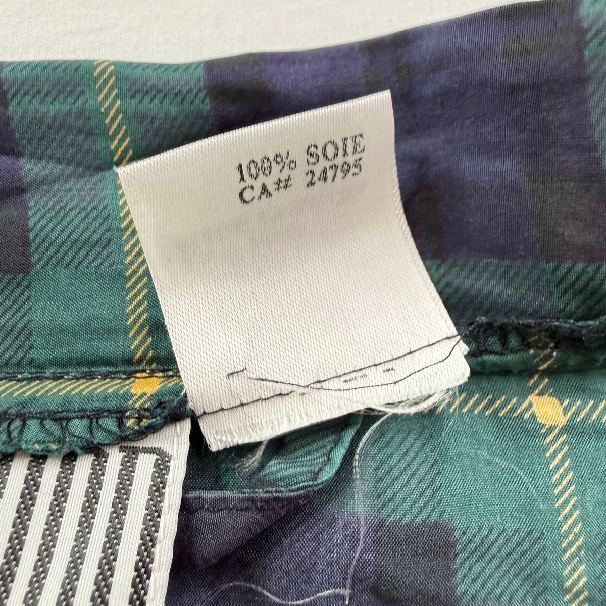 Vintage 100% Silk Tartan Plaid Kimono Robe Green Blue One Size 90s Sleepwear