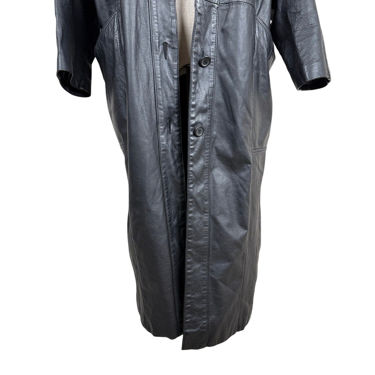 Vintage Pelle Black Genuine Leather Long Coat