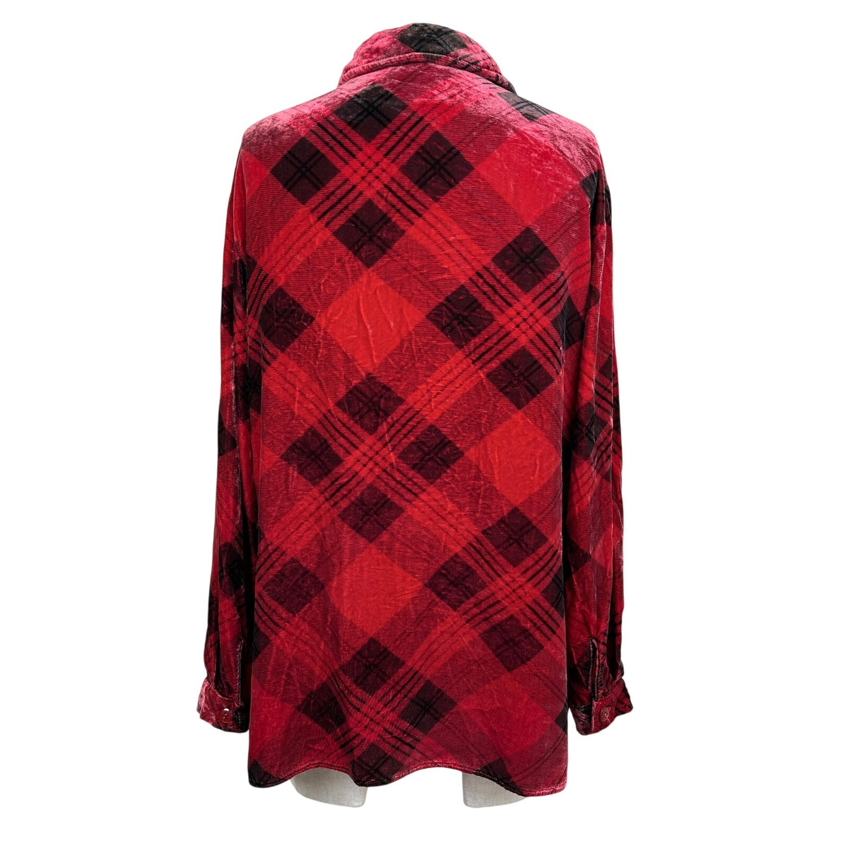 Vintage Coldwater Creek Velvet Plaid Shirt Rayon Silk Blend Size 0 Red Black 90s