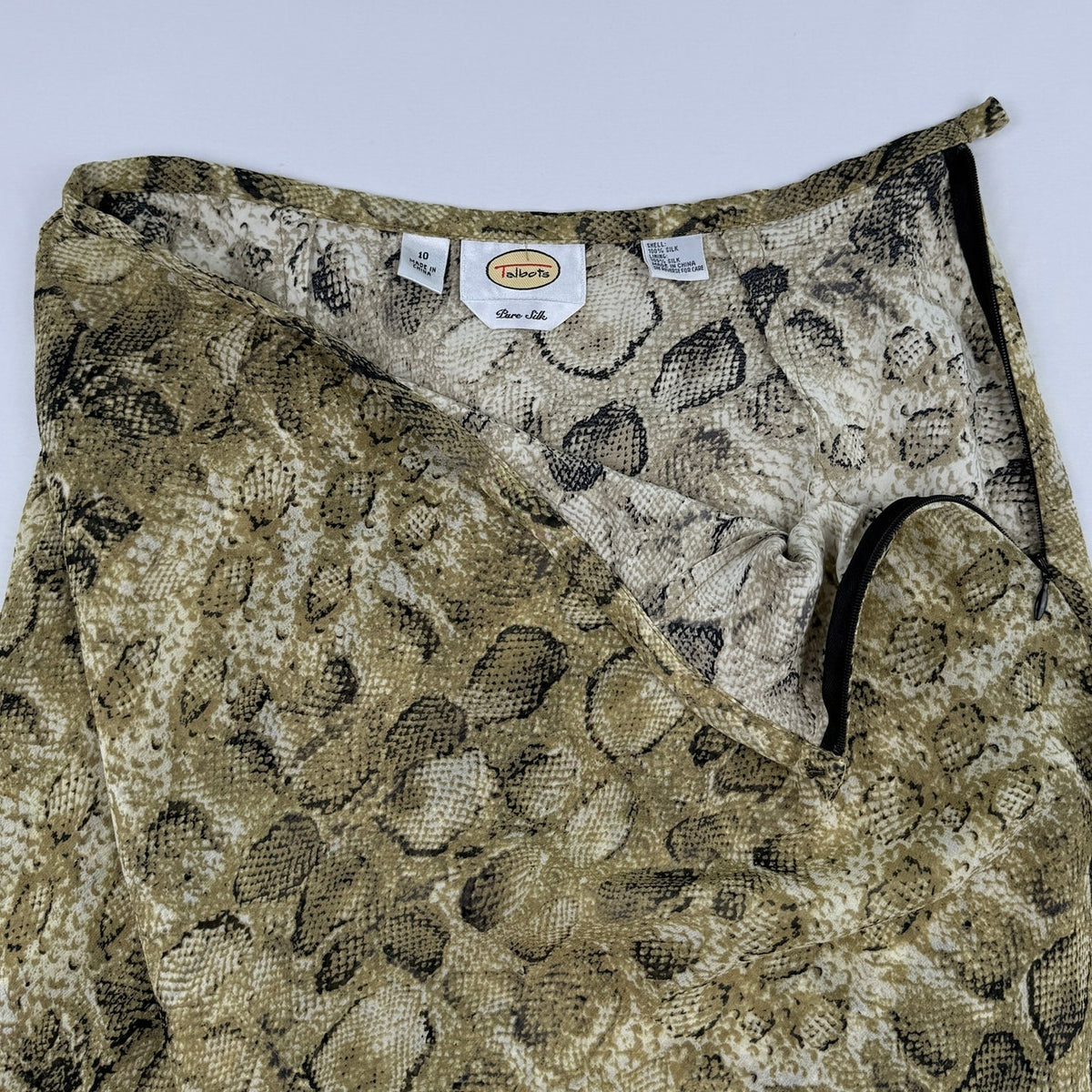 Vintage 80s 90s Talbots Pure Silk Snake Print Midi Skirt Size 10 Animal Print