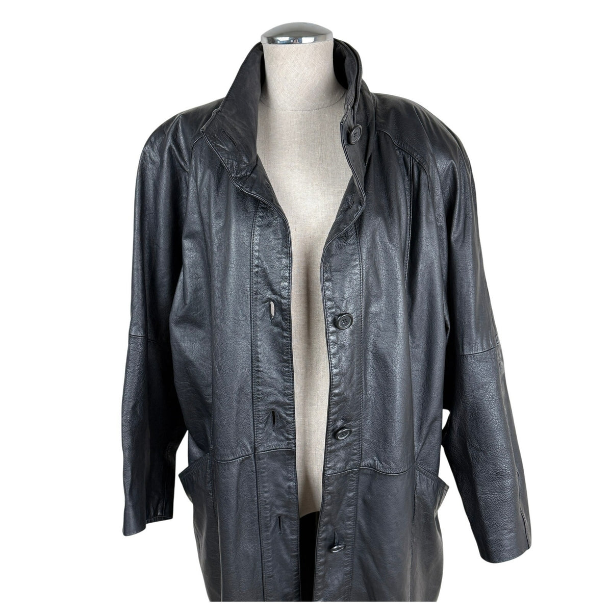 Vintage Pelle Black Genuine Leather Long Coat