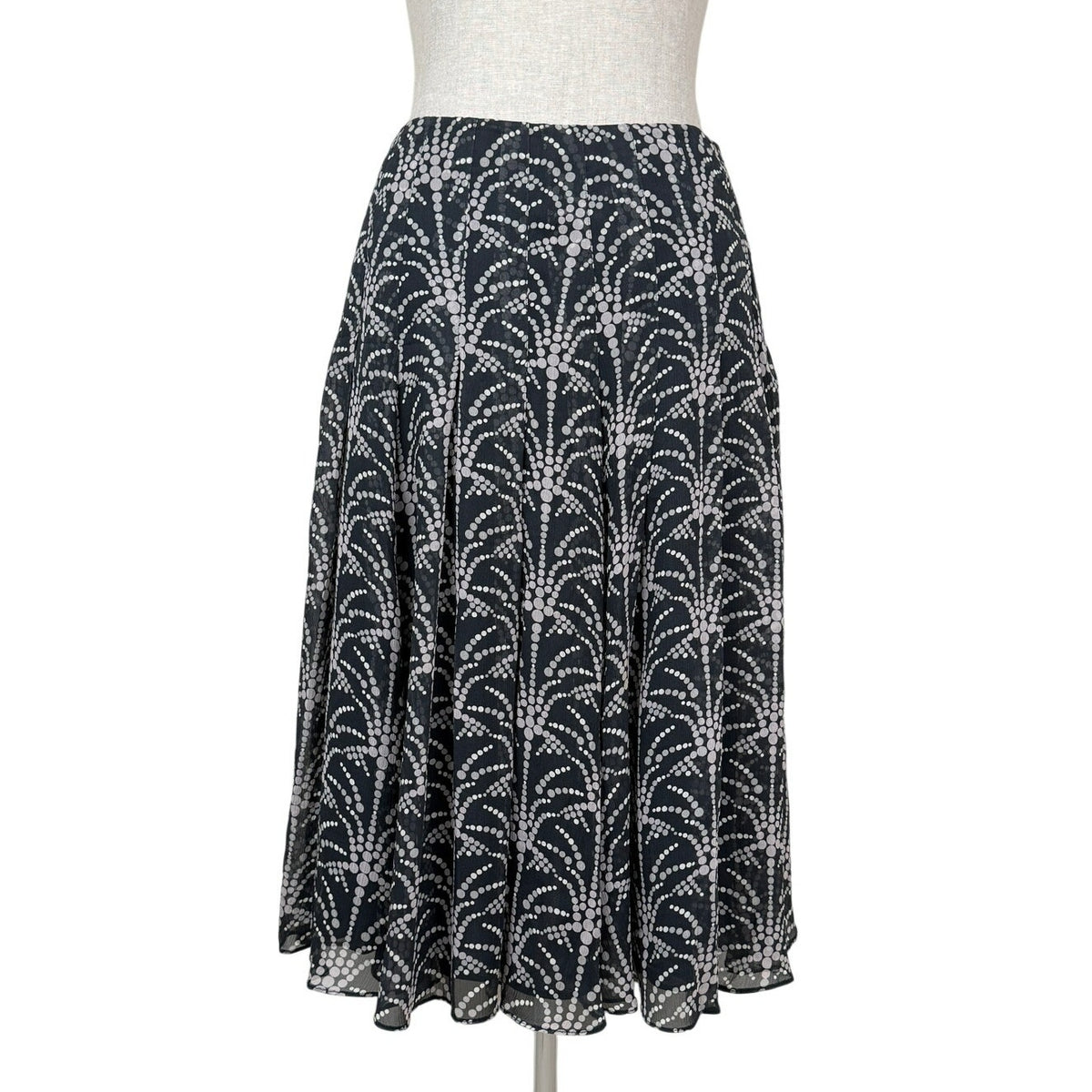 Vintage Anne Klein Silk Chiffon A-Line Skirt Size 6 Black White Dot Print