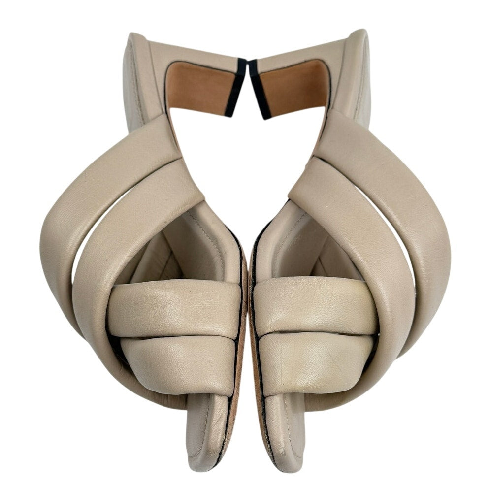 ANINE BING Leather Crossover Strap Mule Heels 'Cade' Nude Beige Minimalist
