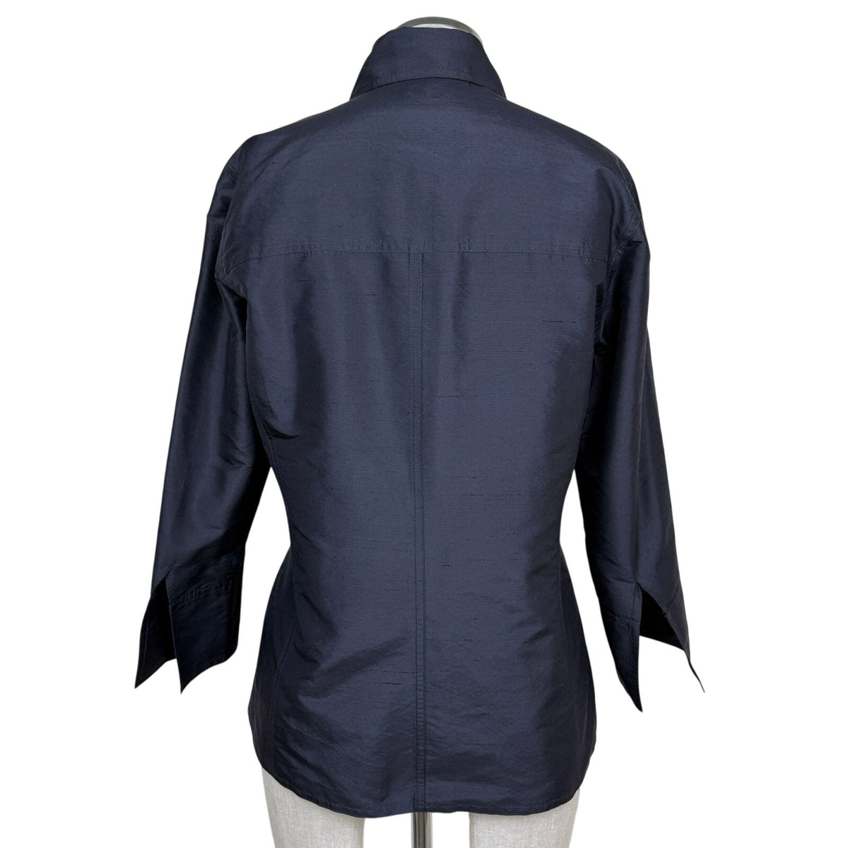 Vintage Silk Shantung Shirt Blouse Navy Minimalist Peck & Peck Collection Sz 4