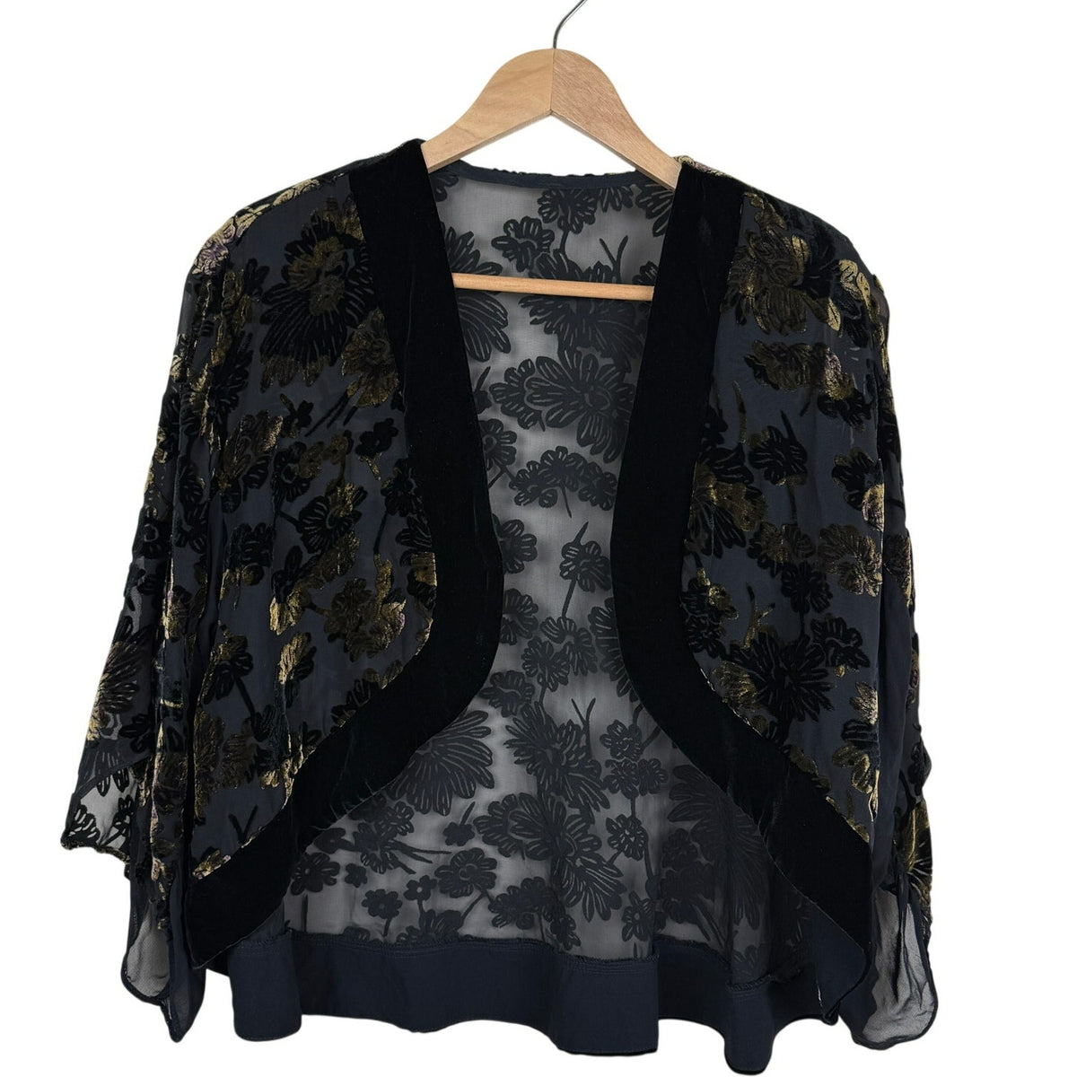 Vintage Black & Gold Silk Blend Burnout Bolero Jacket