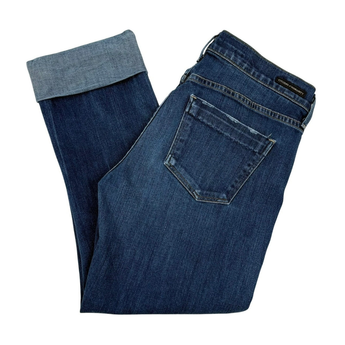 Citizens of Humanity Dani Cropped Straight Leg Jeans Cuffed Blue Denim Womens 29