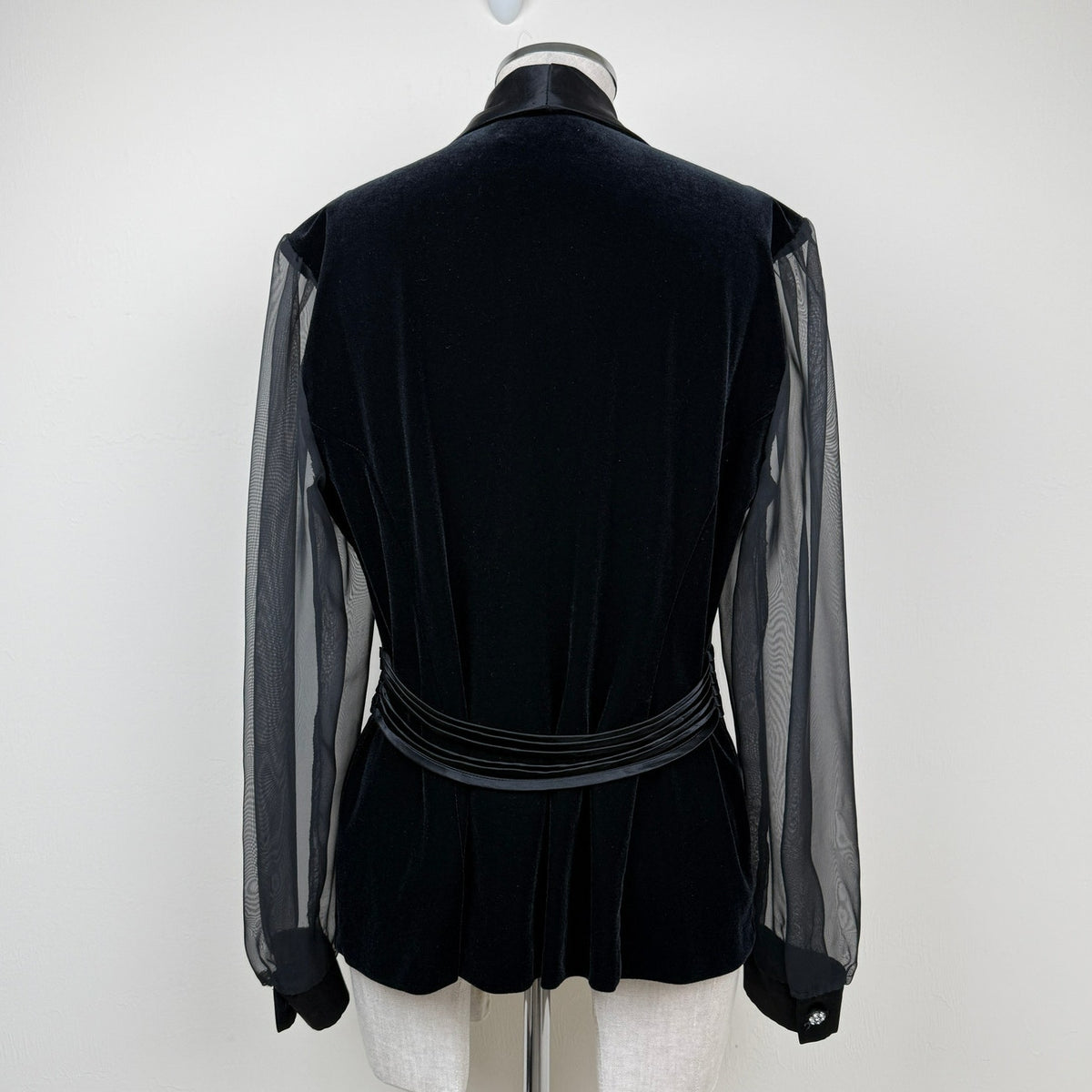 Vintage Tuxedo Blazer Black Blouse Sheer Sleeves Size L Made USA Another Thyme