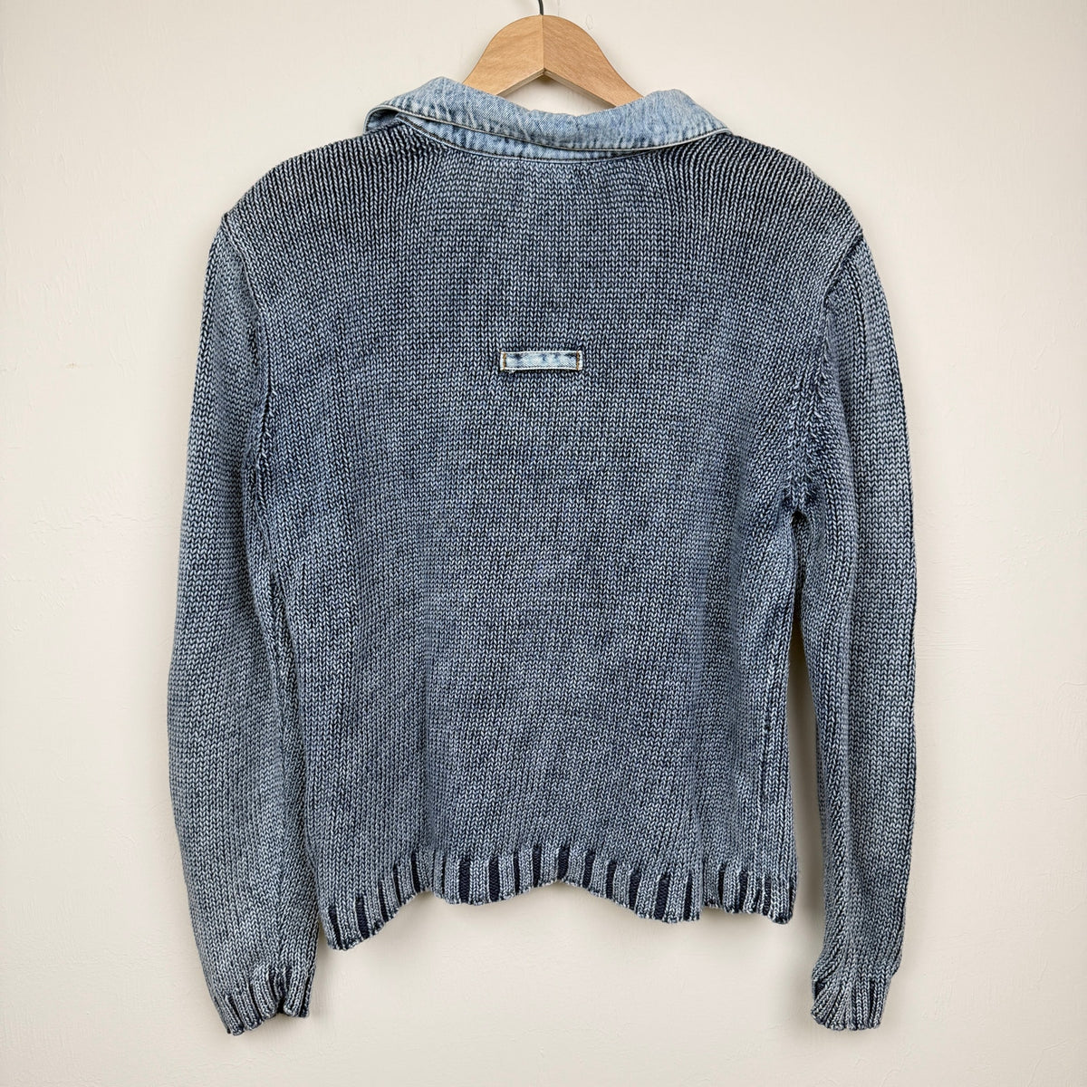 PBJ Blues Sweater Ramie Cotton Blue Jean Denim Collar Cropped L Vintage 80s 90s