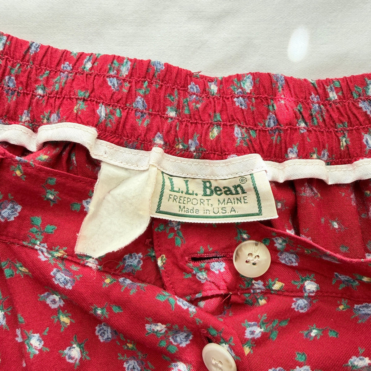 L.L.Bean Maxi Skirt Floral Cotton Red Button Front USA Made Vintage 90s Grunge