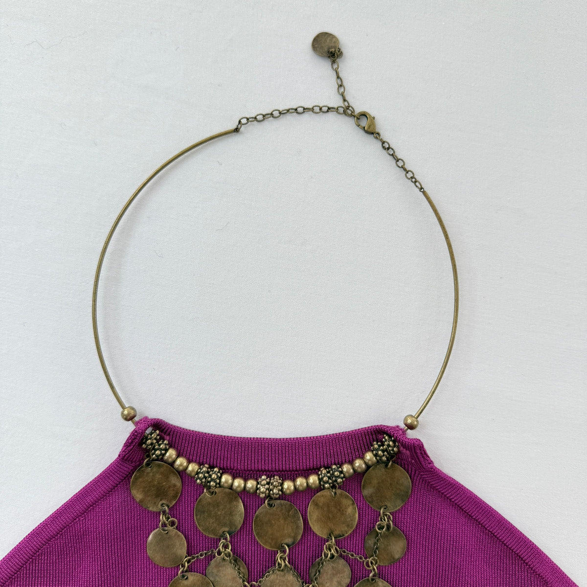 Ralph Lauren Glam Halter Top Metal Disc Embellished Vintage Y2K Fuchsia Size L