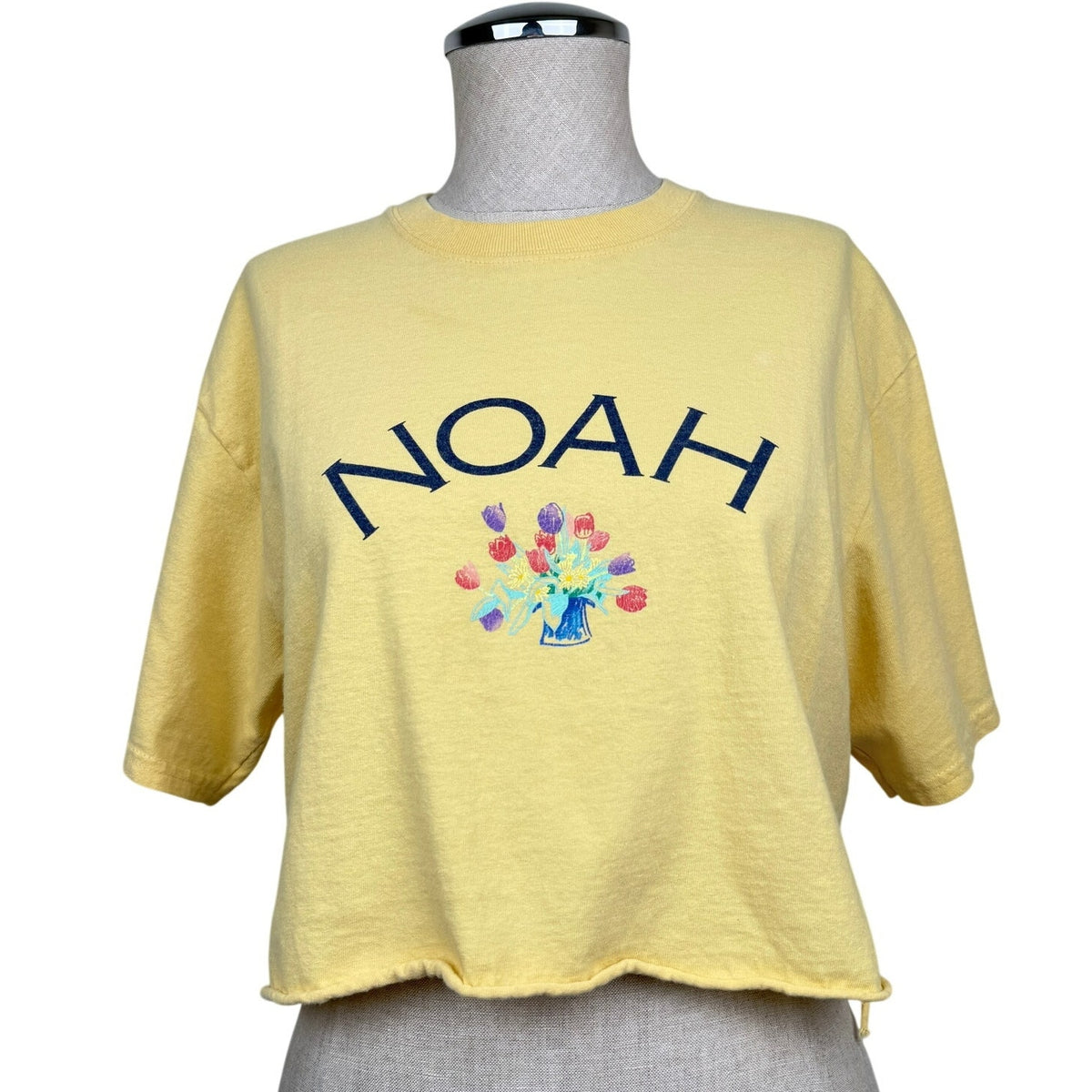 NOAH Graphic T Shirt 100% Cotton Cropped M Yellow Floral Sporty Streetwear