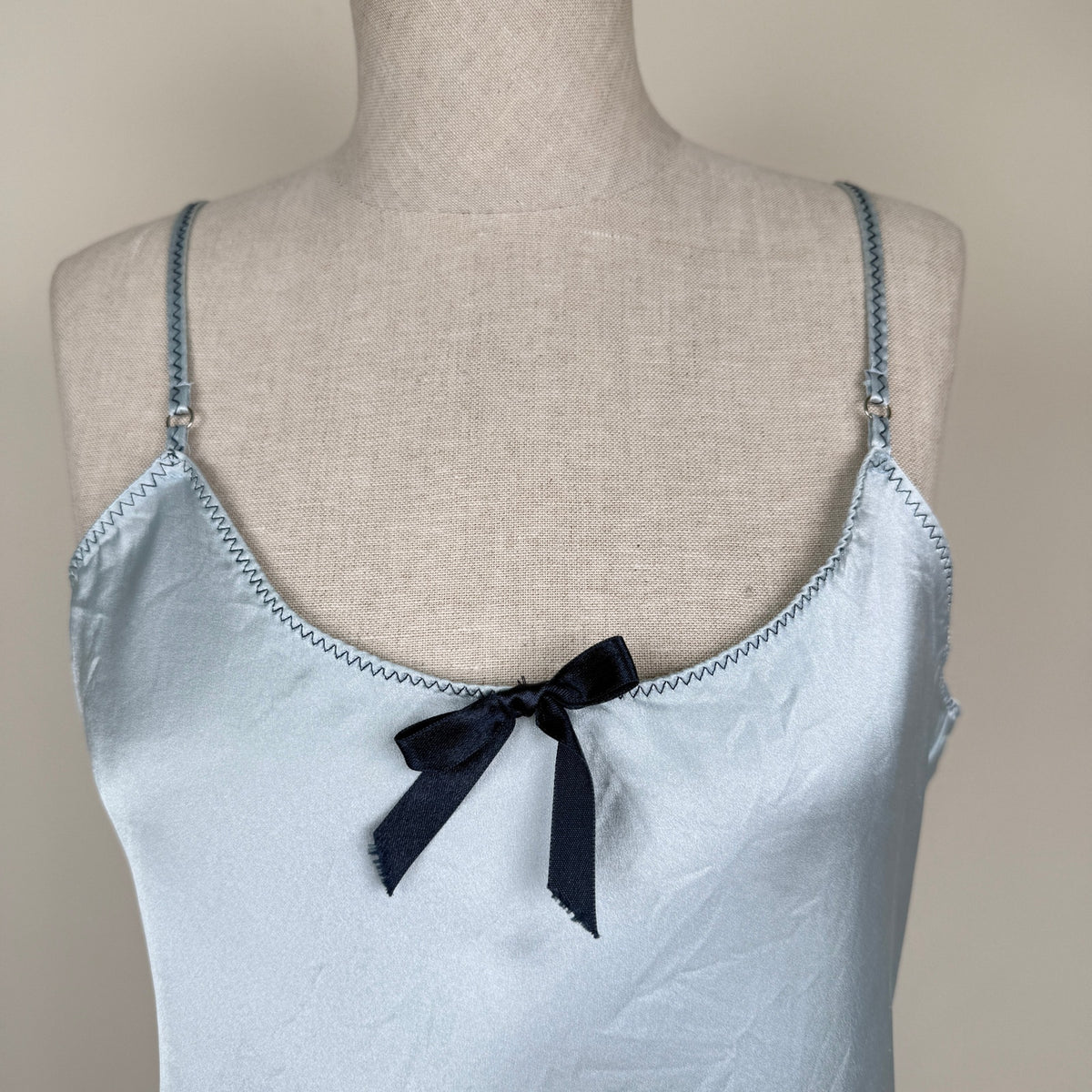 WinterSilks Vintage 90s Silk Chemise Slip Dress Mini Light Blue Romantic Size S