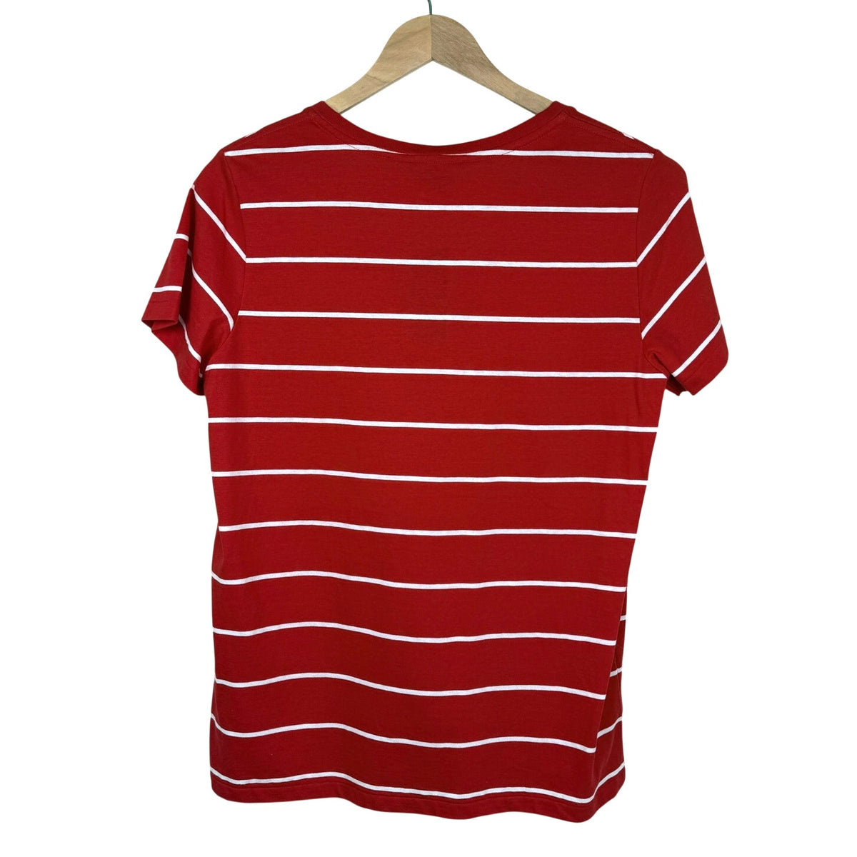 Ralph Lauren Striped V Neck T Shirt Cotton Red White Size L Preppy NWT