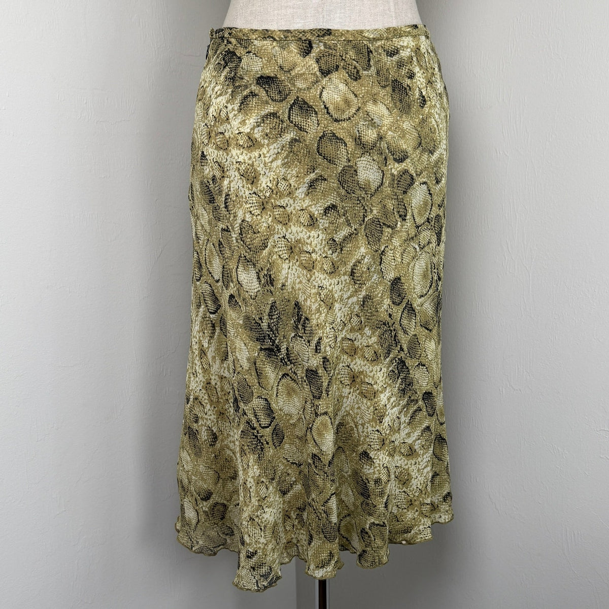 Vintage 80s 90s Talbots Pure Silk Snake Print Midi Skirt Size 10 Animal Print