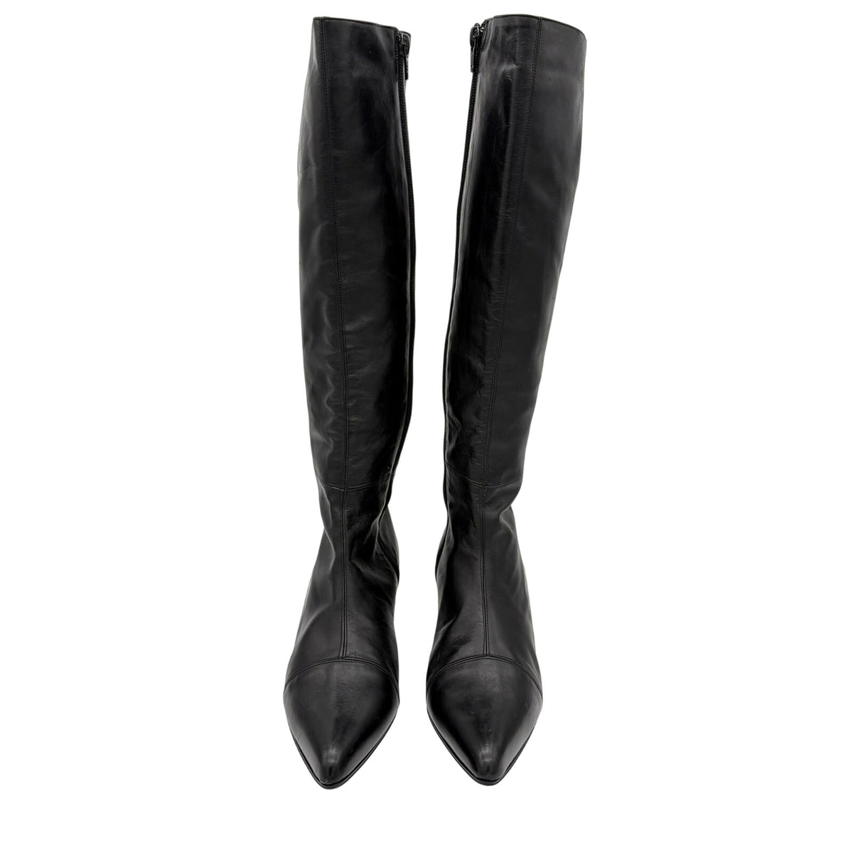 Rena Lange Knee High Boots Leather Pointed Toe Size 6.5 Black Made in Italy