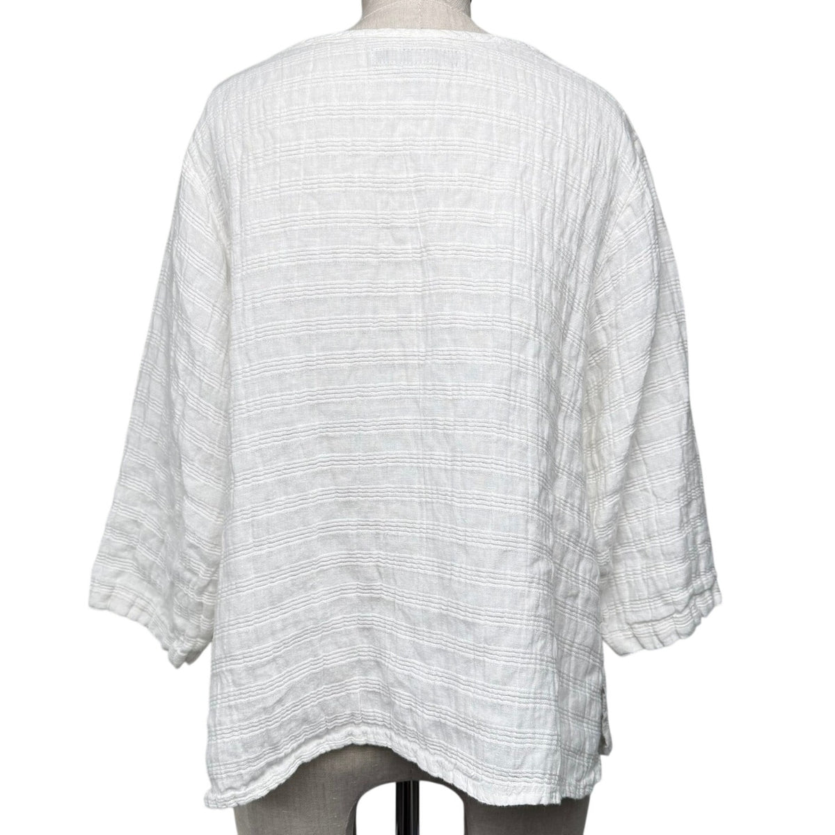 FLAX 100% Linen White Textured Flowy Tunic Top Medium Boho Coastal