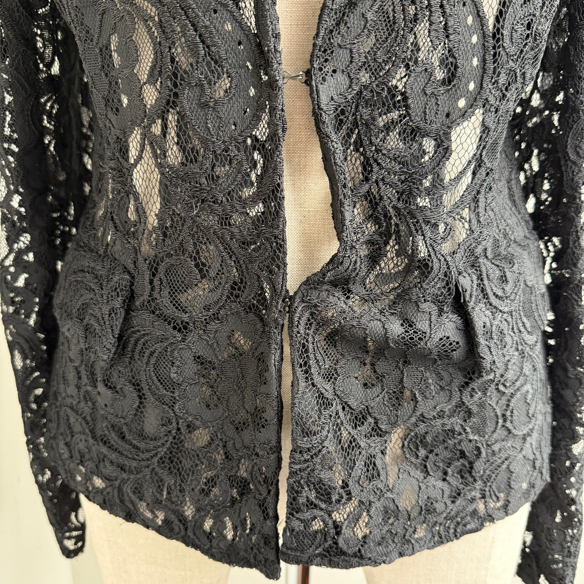 Giancarlo Ferrari Lace Blazer Sheer Jacket Size 10 Black Vintage 90s Romantic