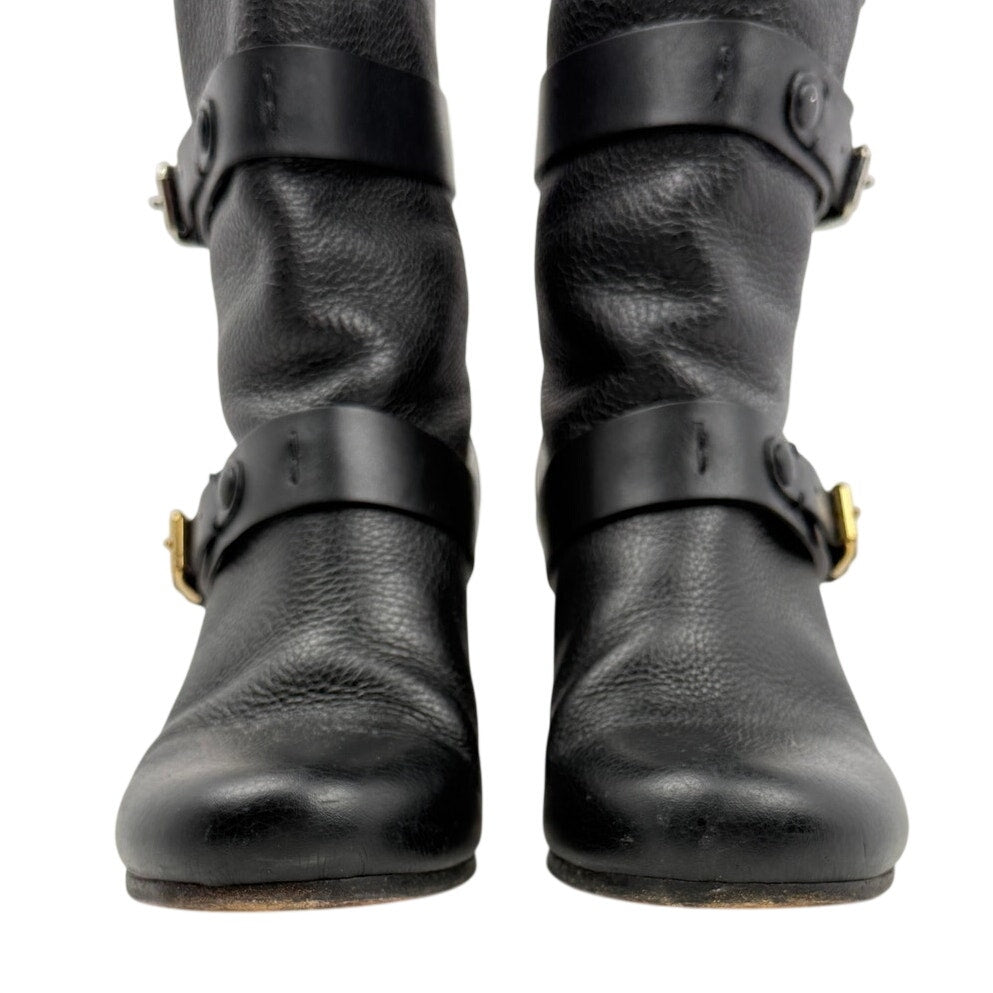 Chloé Black Leather Moto Ankle Boots Buckle Strap Made in Italy 37 Boho Moto