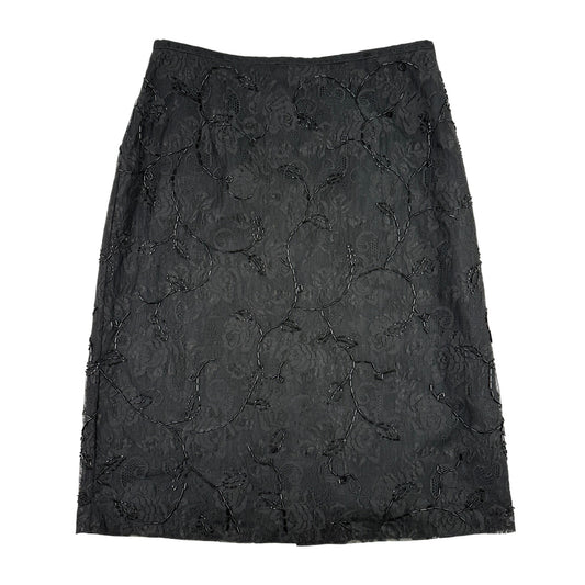 Vintage Ann Taylor Beaded Lace Pencil Skirt Black Y2K Romantic Cocktail Size 4