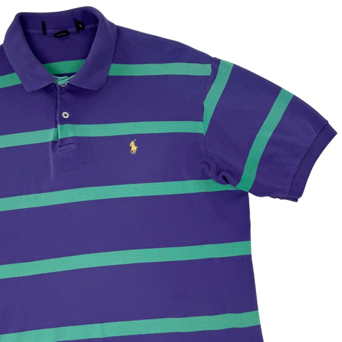Vintage Polo Ralph Lauren Stripe Polo Shirt Purple Green Made in USA L