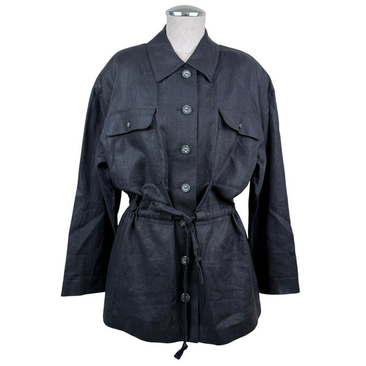 Pure 100% Linen Safari Utility Black Jacket Vintage 90s Valerie Stevens Petites