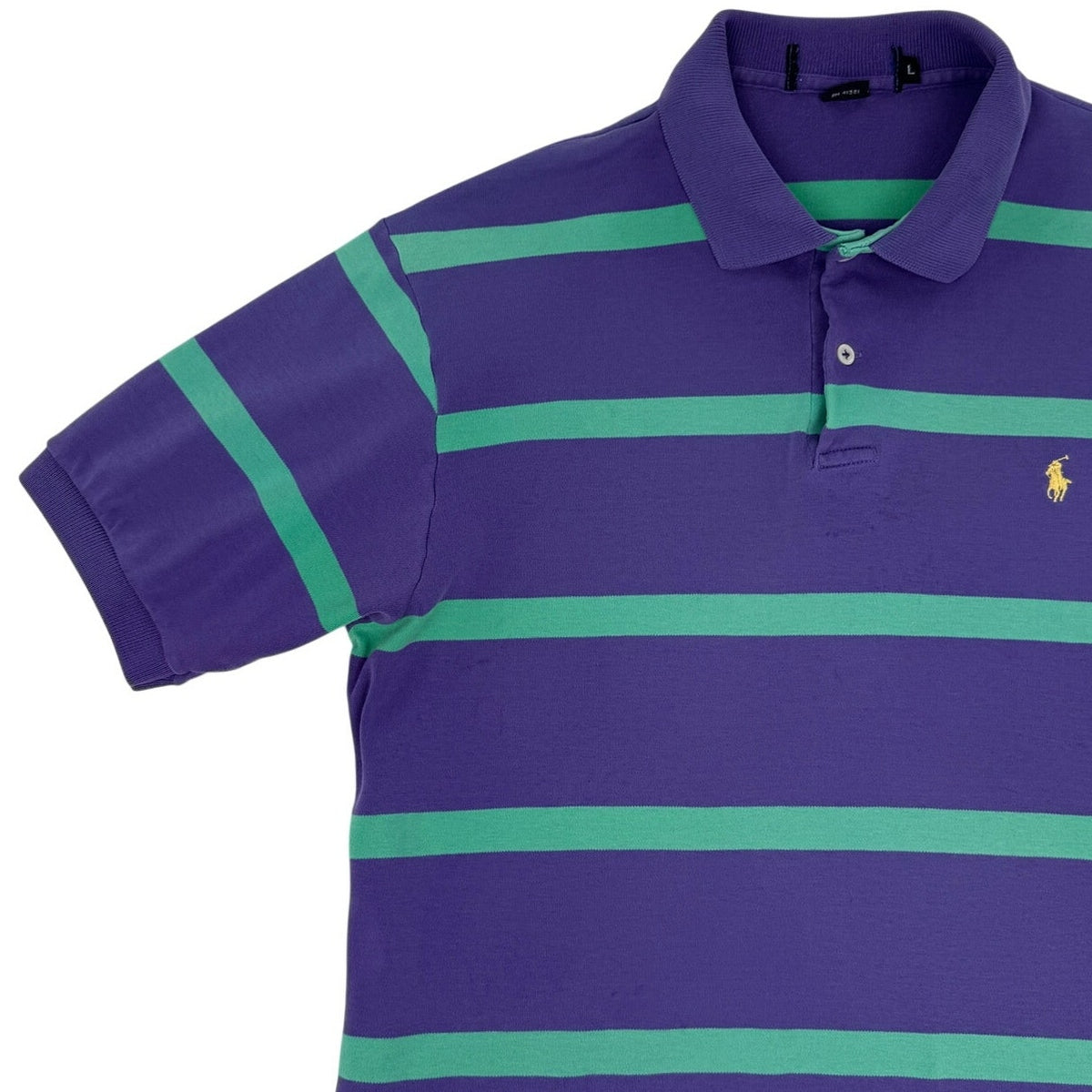Vintage Polo Ralph Lauren Stripe Polo Shirt Purple Green Made in USA L