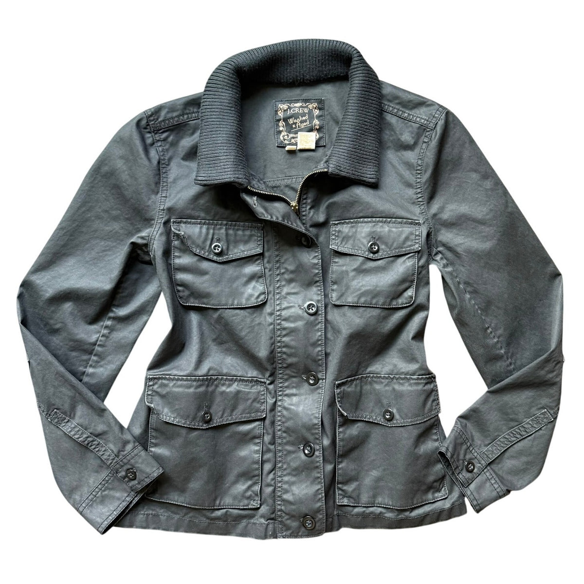 J.Crew Washed & Aged Utility Jacket Black Cotton Women's Large