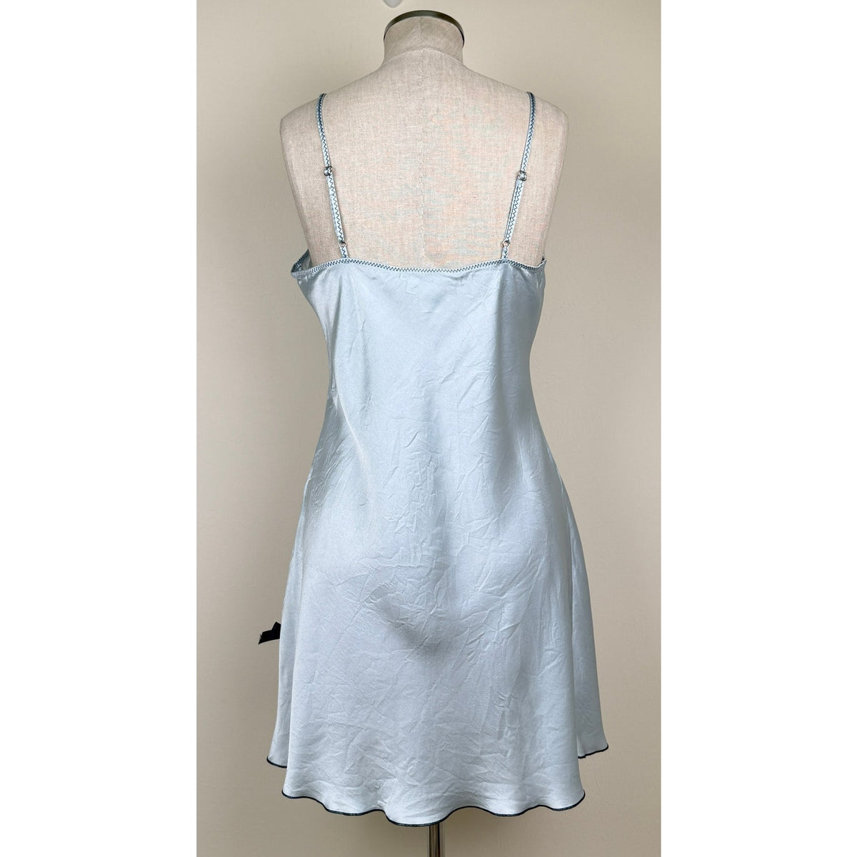 WinterSilks Vintage 90s Silk Chemise Slip Dress Mini Light Blue Romantic Size S