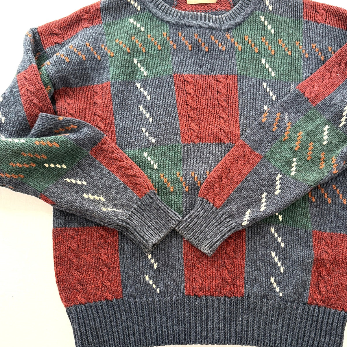 Vintage St Johns Bay Sweater Cotton Blend Geometric Crewneck 90s Preppy Mens M