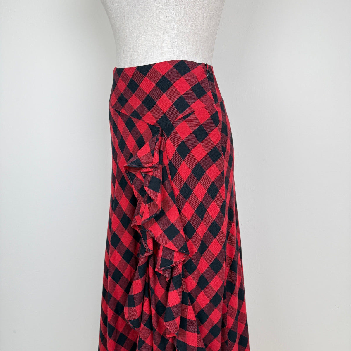 Lauren Ralph Lauren Buffalo Plaid Ruffle Maxi Skirt Cotton Western Romantic Sz 2