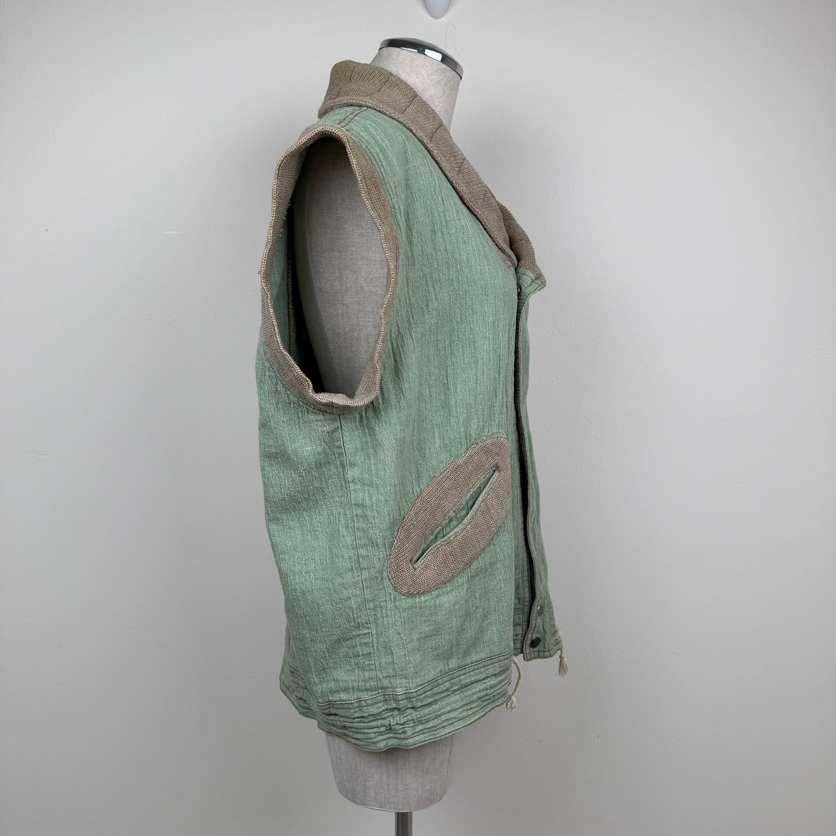 Vintage 80s Contempo Casuals Cotton Utility Vest Green Avant Garde Utility S