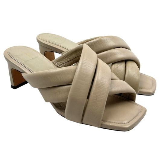 ANINE BING Leather Crossover Strap Mule Heels 'Cade' Nude Beige Minimalist