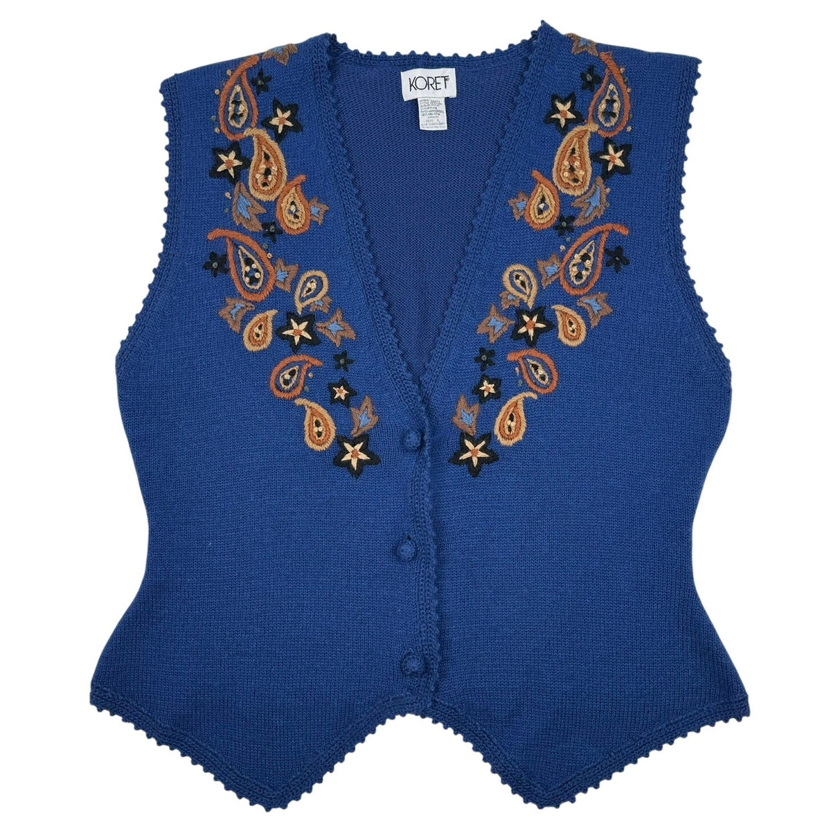 Koret Wool Blend Embroidered Sweater Vest Paisley Western Boho Cowgirl Large