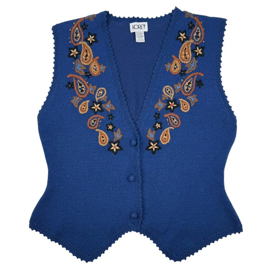 Koret Wool Blend Embroidered Sweater Vest Paisley Western Boho Cowgirl Large