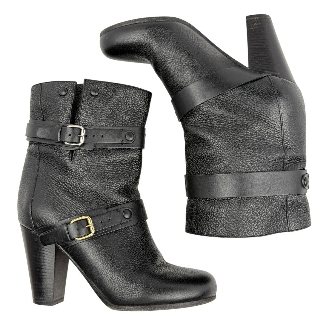 Chloé Black Leather Moto Ankle Boots Buckle Strap Made in Italy 37 Boho Moto