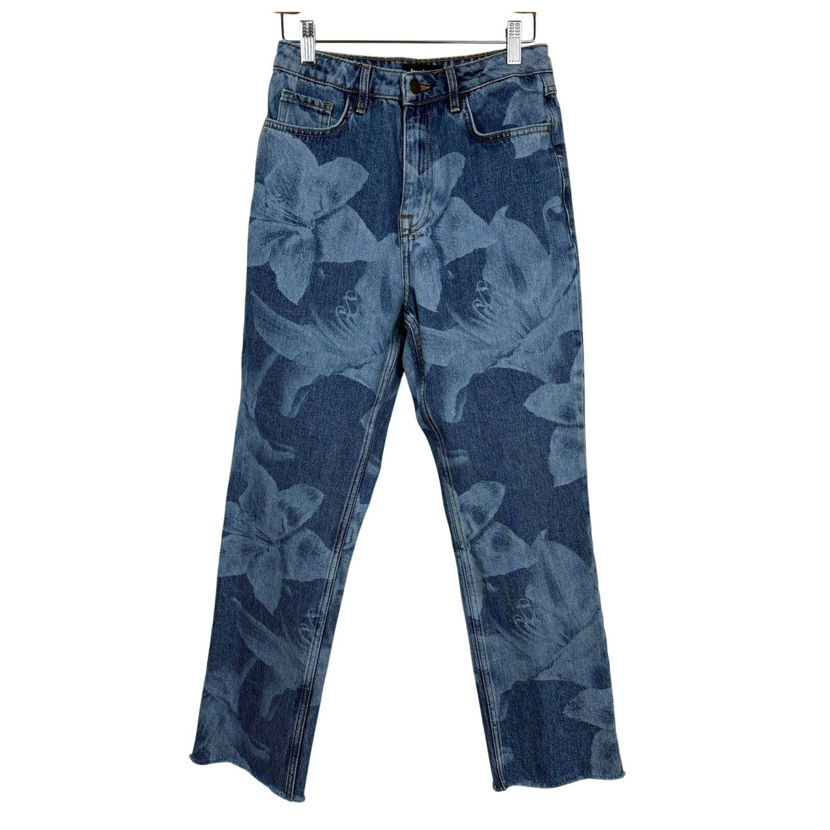 Desigual Floral Print Jeans Cotton Straight Leg Cropped Raw Hem Size EU 38 US 6
