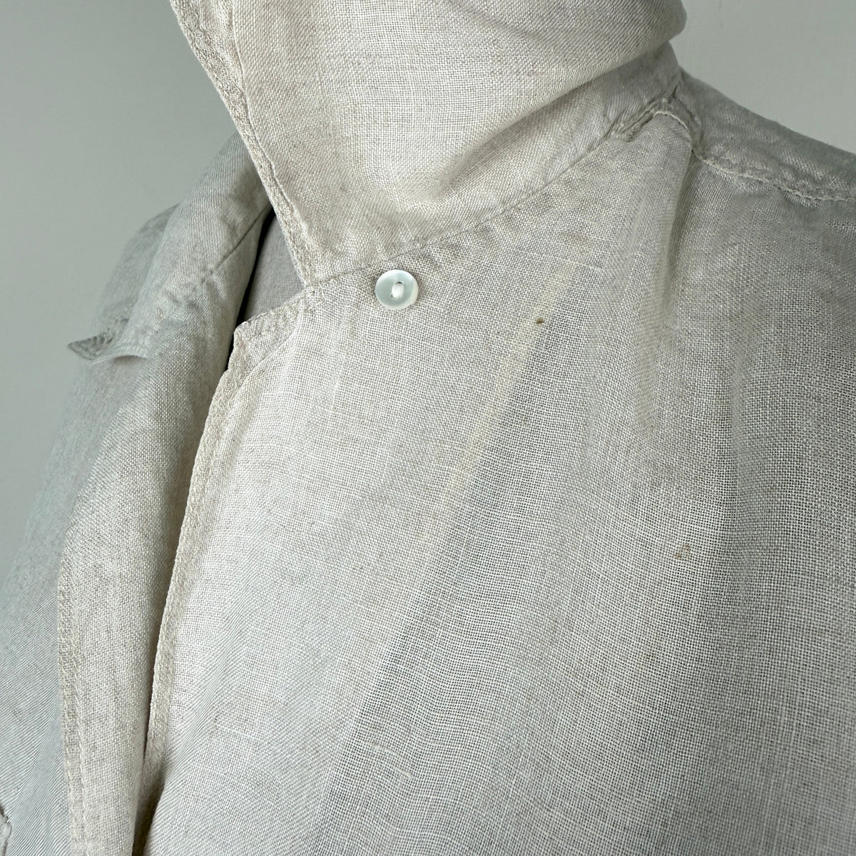 Vintage Banana Republic Irish 100% Linen Button Front Shirt Beige 90s Safari S